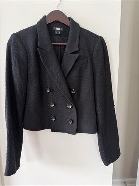 PAIGE Black Cropped Double-Breasted Textured Blazer